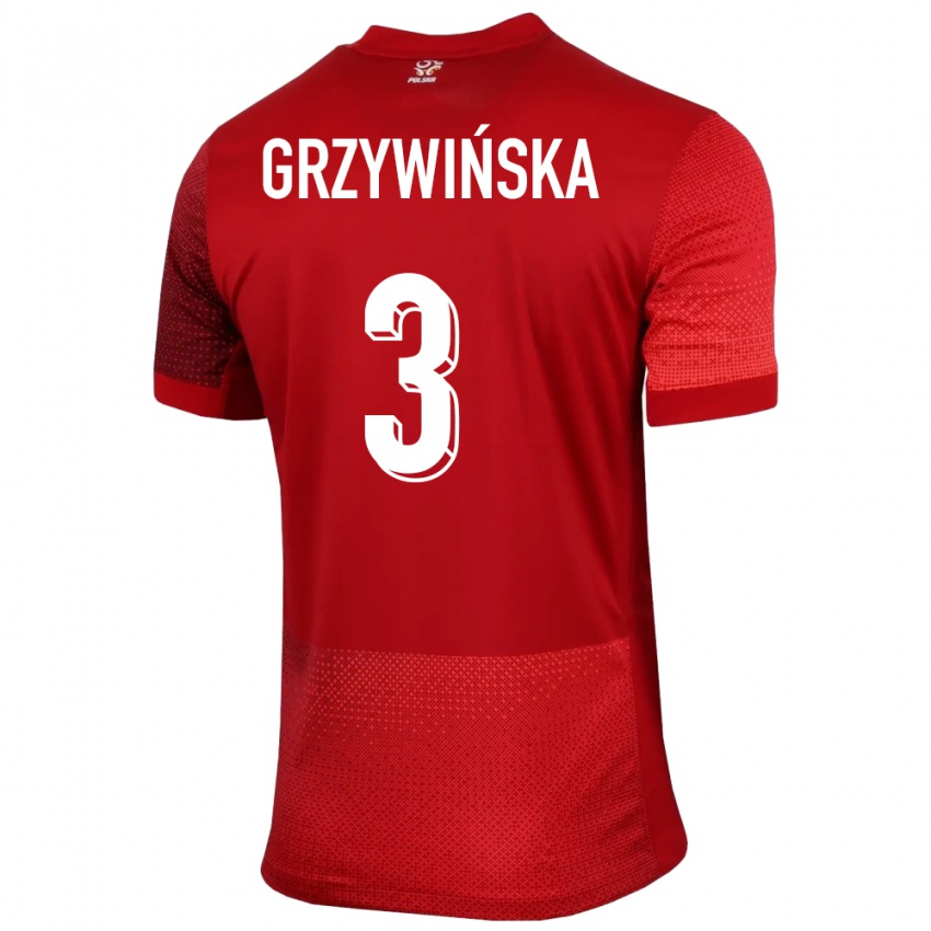 Kvinder Polen Gabriela Grzywinska #3 Rød Udebane Spillertrøjer 24-26 Trøje T-Shirt