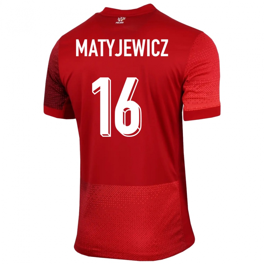 Kvinder Polen Wiktor Matyjewicz #16 Rød Udebane Spillertrøjer 24-26 Trøje T-Shirt