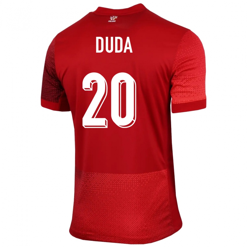 Kvinder Polen Kacper Duda #20 Rød Udebane Spillertrøjer 24-26 Trøje T-Shirt