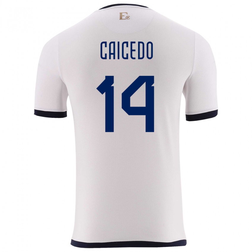 Kvinder Ecuador Carina Caicedo #14 Hvid Udebane Spillertrøjer 24-26 Trøje T-Shirt