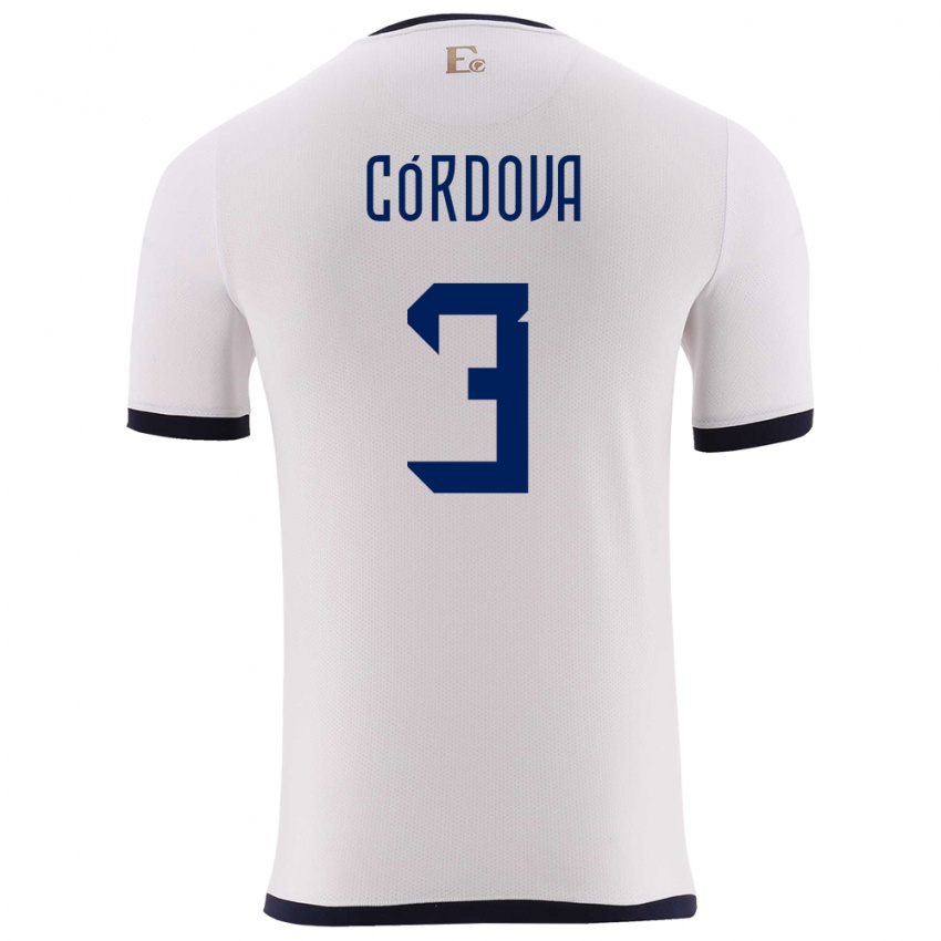 Kvinder Ecuador Luis Cordova #3 Hvid Udebane Spillertrøjer 24-26 Trøje T-Shirt