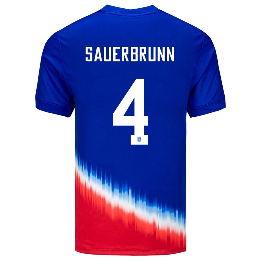 Kvinder Usa Becky Sauerbrunn #4 Blå Udebane Spillertrøjer 24-26 Trøje T-Shirt