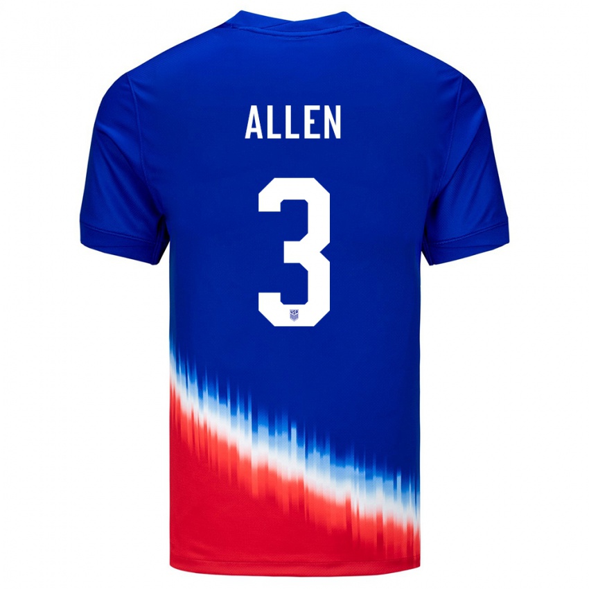 Kvinder Usa Noah Allen #3 Blå Udebane Spillertrøjer 24-26 Trøje T-Shirt