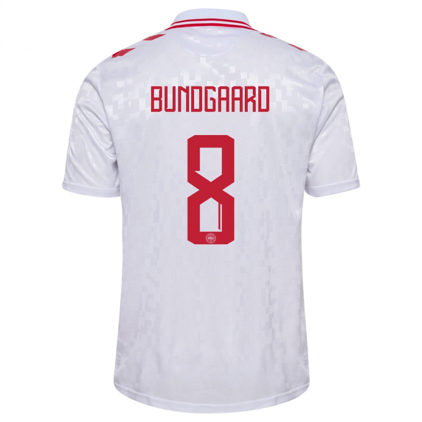 Kvinder Danmark Filip Bundgaard #8 Hvid Udebane Spillertrøjer 24-26 Trøje T-Shirt