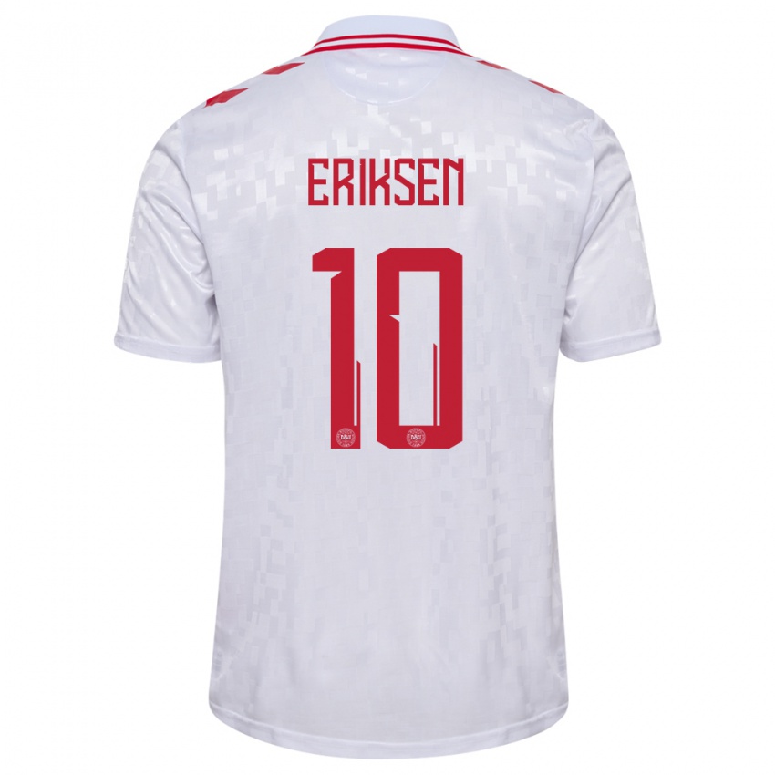 Kvinder Danmark Christian Eriksen #10 Hvid Udebane Spillertrøjer 24-26 Trøje T-Shirt