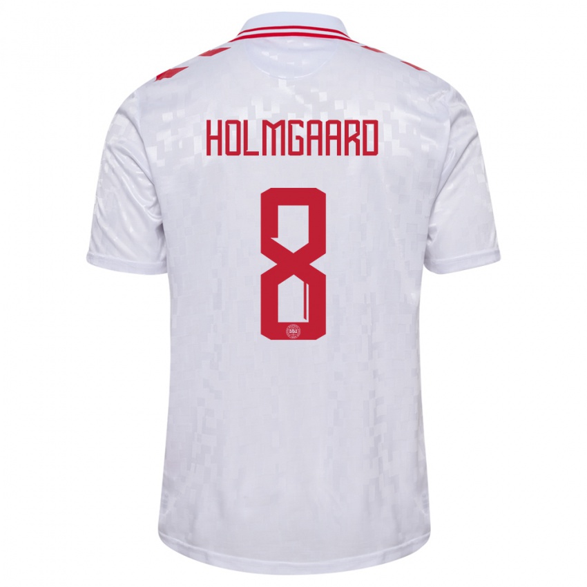 Kvinder Danmark Sara Holmgaard #8 Hvid Udebane Spillertrøjer 24-26 Trøje T-Shirt