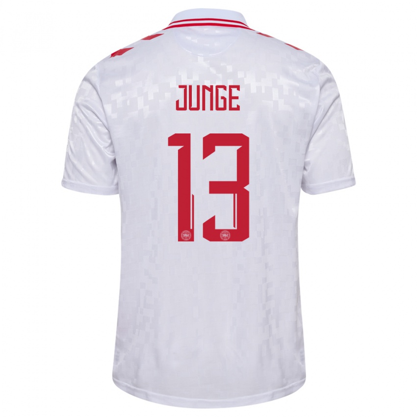 Kvinder Danmark Sofie Junge #13 Hvid Udebane Spillertrøjer 24-26 Trøje T-Shirt