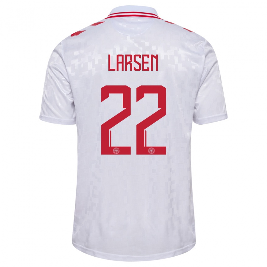 Kvinder Danmark Kathrine Larsen #22 Hvid Udebane Spillertrøjer 24-26 Trøje T-Shirt