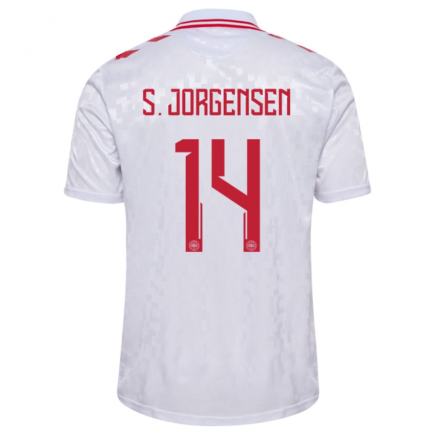 Kvinder Danmark Sebastian Jorgensen #14 Hvid Udebane Spillertrøjer 24-26 Trøje T-Shirt