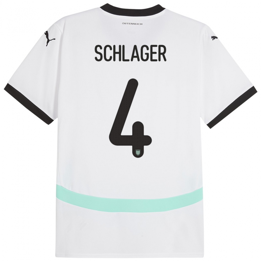 Kvinder Østrig Xaver Schlager #4 Hvid Udebane Spillertrøjer 24-26 Trøje T-Shirt