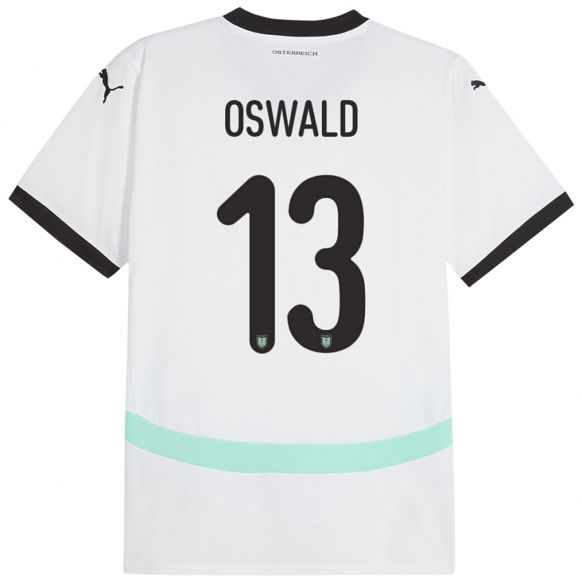 Kvinder Østrig Moritz Oswald #13 Hvid Udebane Spillertrøjer 24-26 Trøje T-Shirt