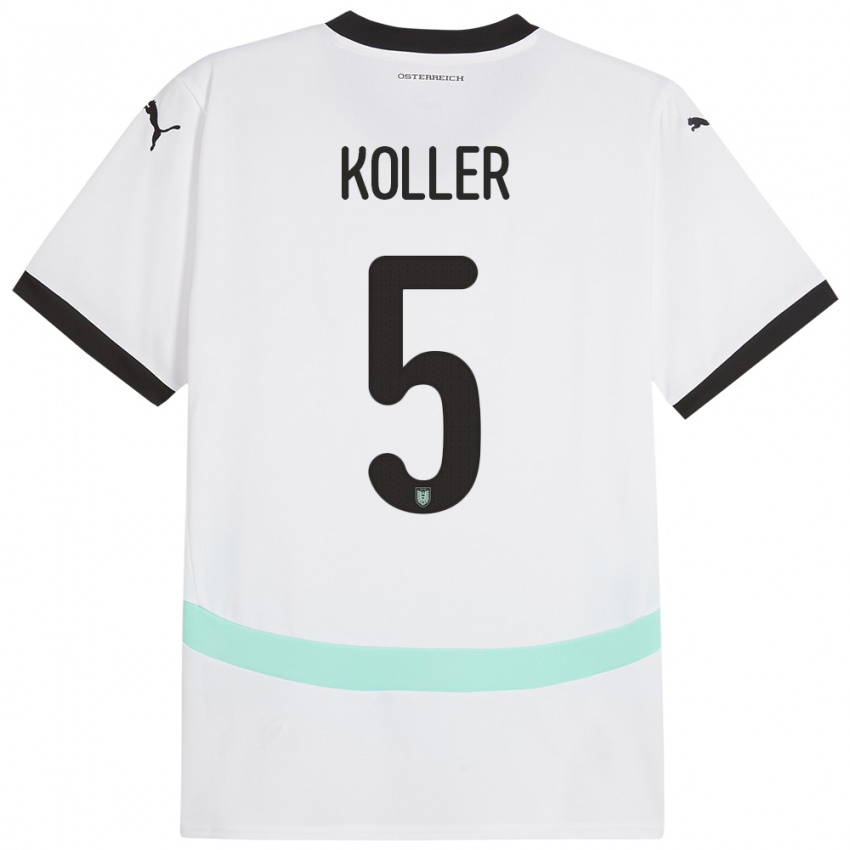 Kvinder Østrig Paul Koller #5 Hvid Udebane Spillertrøjer 24-26 Trøje T-Shirt