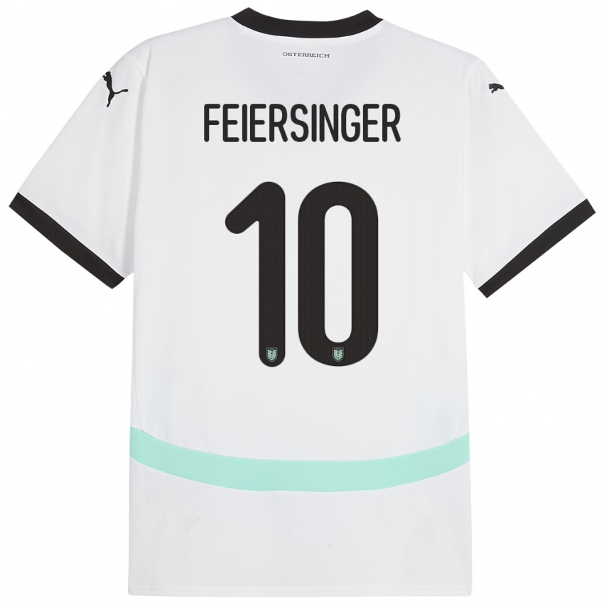 Kvinder Østrig Laura Feiersinger #10 Hvid Udebane Spillertrøjer 24-26 Trøje T-Shirt