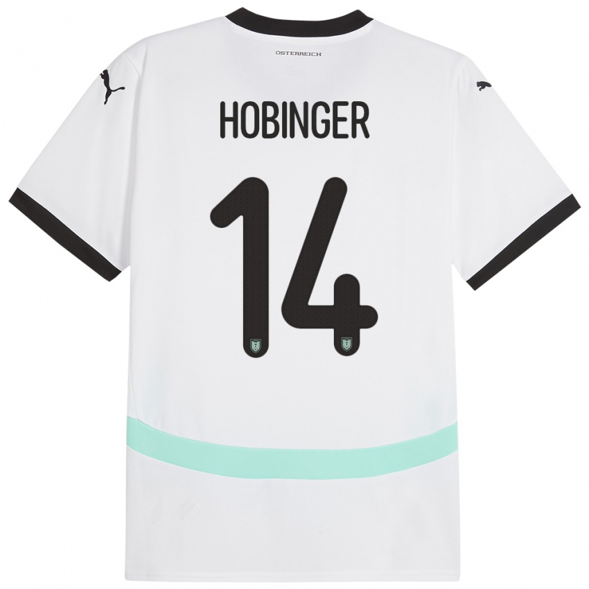 Kvinder Østrig Marie Höbinger #14 Hvid Udebane Spillertrøjer 24-26 Trøje T-Shirt