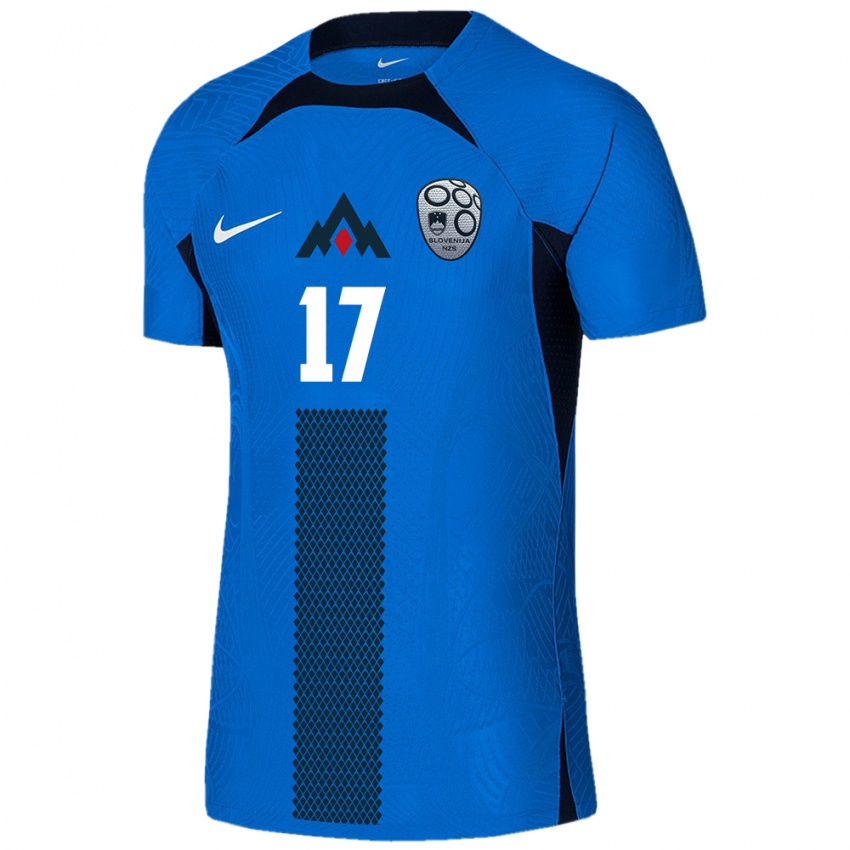 Kvinder Slovenien Matic Ferk #17 Blå Udebane Spillertrøjer 24-26 Trøje T-Shirt