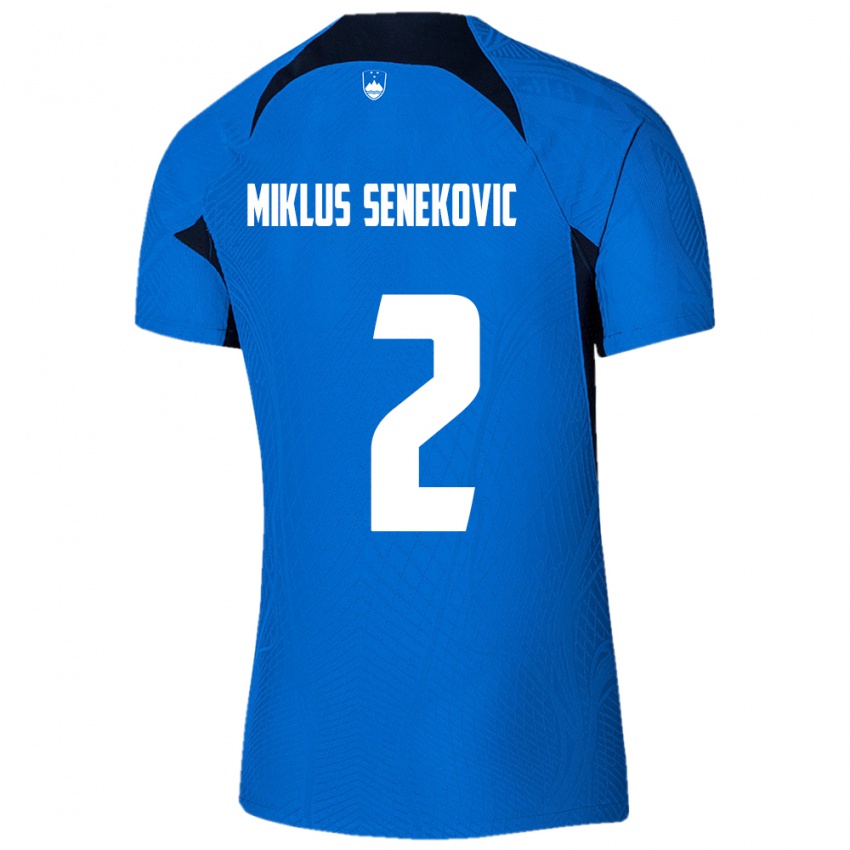 Kvinder Slovenien Gal Miklus Senekovic #2 Blå Udebane Spillertrøjer 24-26 Trøje T-Shirt