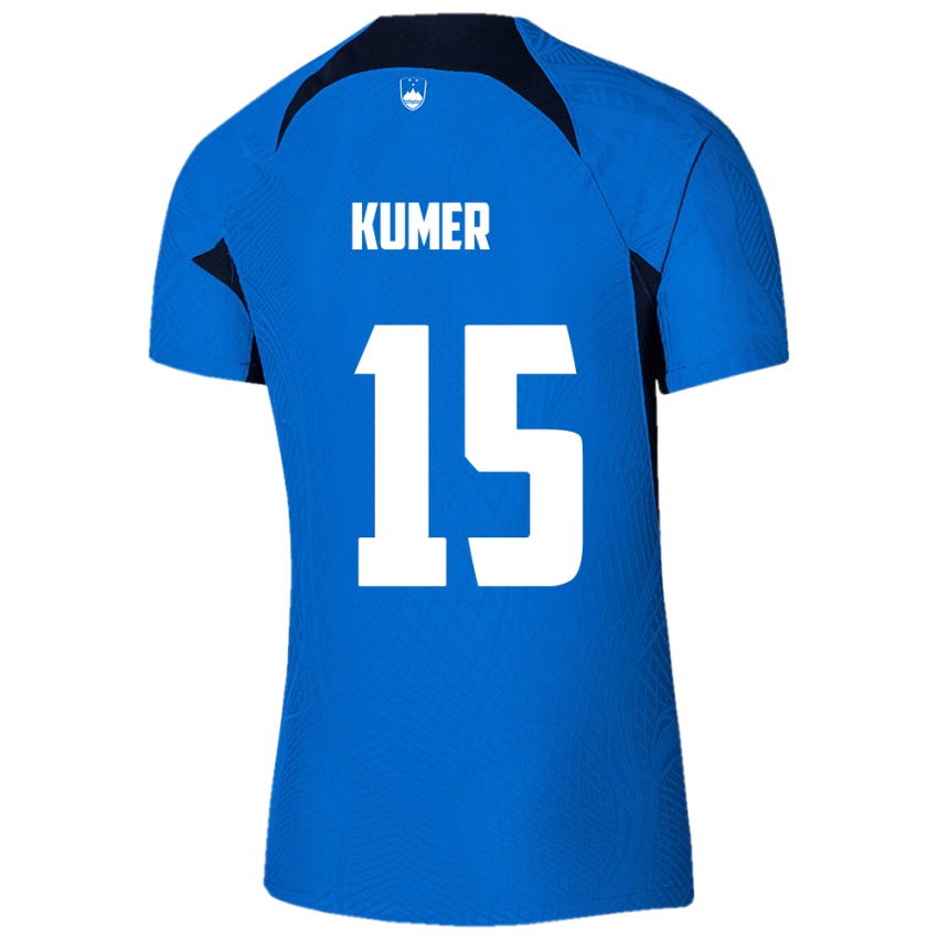 Kvinder Slovenien Alin Kumer #15 Blå Udebane Spillertrøjer 24-26 Trøje T-Shirt