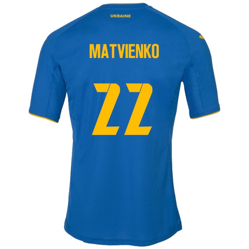 Kvinder Ukraine Mykola Matvienko #22 Blå Udebane Spillertrøjer 24-26 Trøje T-Shirt