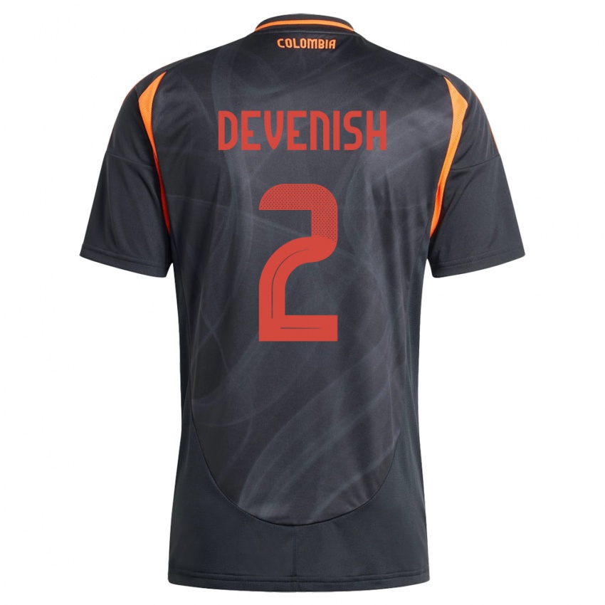 Kvinder Colombia Cristian Devenish #2 Sort Udebane Spillertrøjer 24-26 Trøje T-Shirt