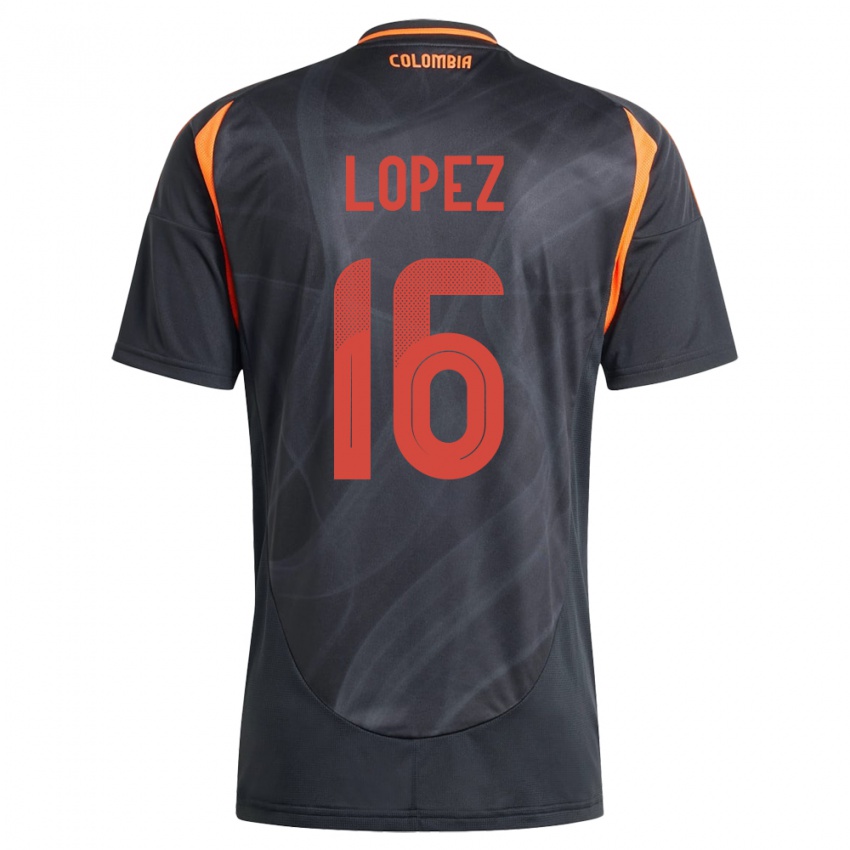 Kvinder Colombia William López #16 Sort Udebane Spillertrøjer 24-26 Trøje T-Shirt