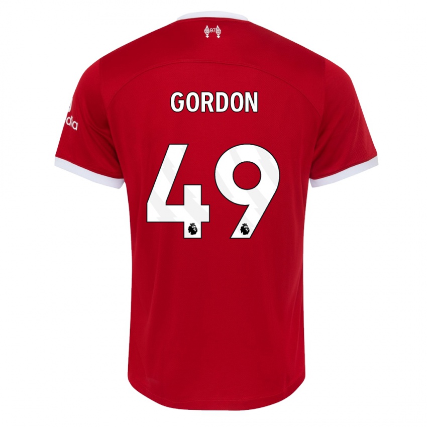 Børn Kaide Gordon #49 Rød Hjemmebane Spillertrøjer 2023/24 Trøje T-Shirt