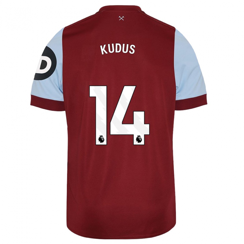 Børn Mohammed Kudus #14 Rødbrun Hjemmebane Spillertrøjer 2023/24 Trøje T-Shirt