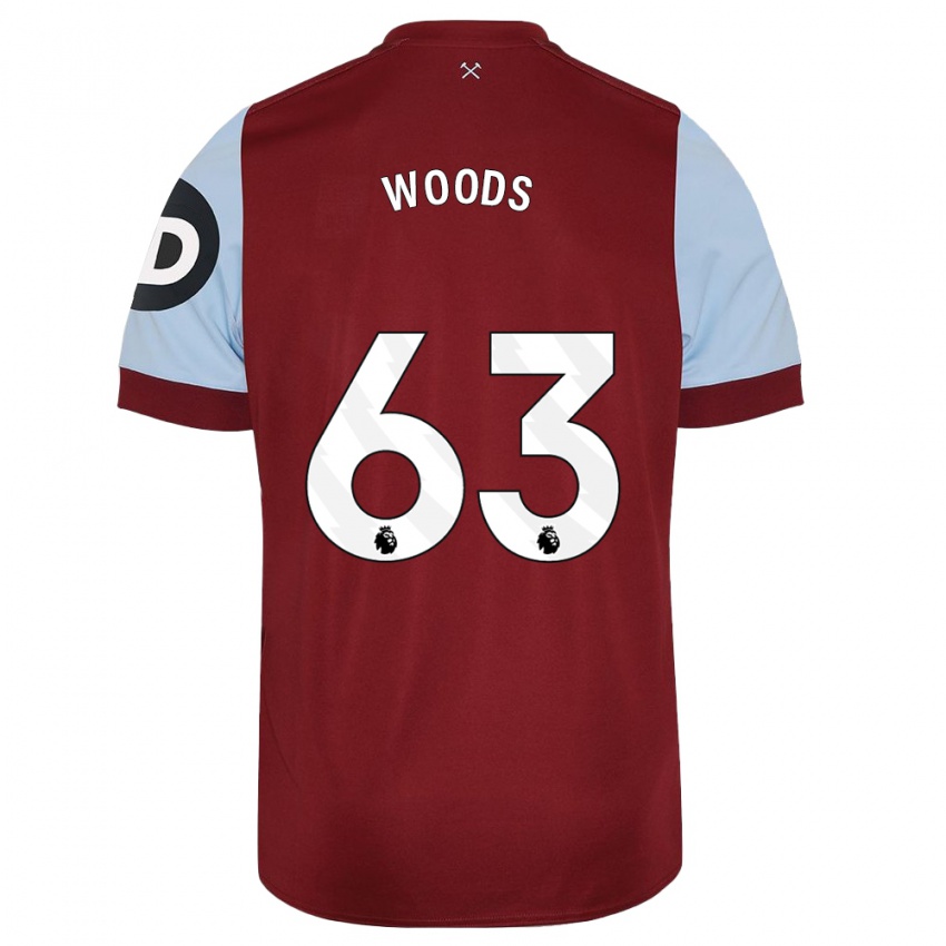 Børn Archie Woods #63 Rødbrun Hjemmebane Spillertrøjer 2023/24 Trøje T-Shirt