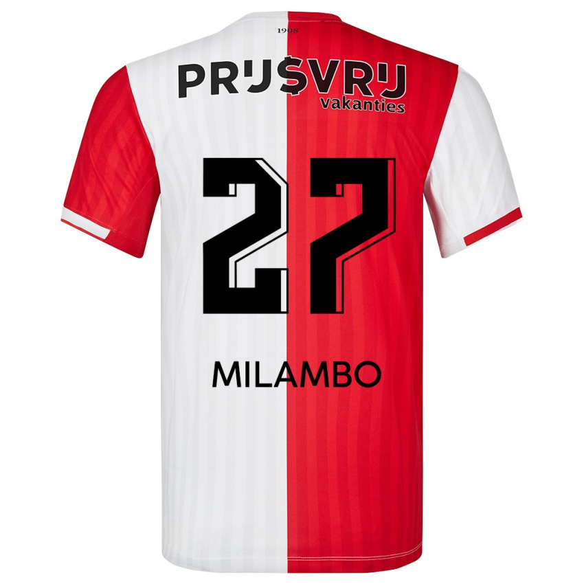 Børn Antoni Milambo #27 Rød Hvid Hjemmebane Spillertrøjer 2023/24 Trøje T-Shirt