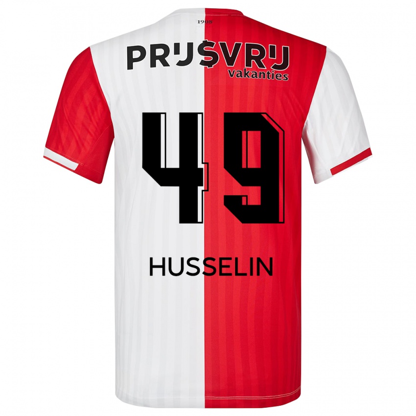 Børn Mateo Husselin #49 Rød Hvid Hjemmebane Spillertrøjer 2023/24 Trøje T-Shirt
