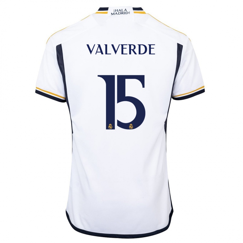Børn Federico Valverde #15 Hvid Hjemmebane Spillertrøjer 2023/24 Trøje T-Shirt
