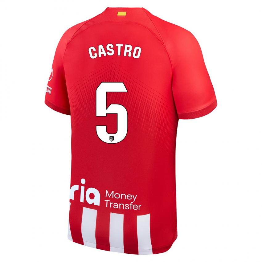 Børn Oscar Castro #5 Rød Hvid Hjemmebane Spillertrøjer 2023/24 Trøje T-Shirt