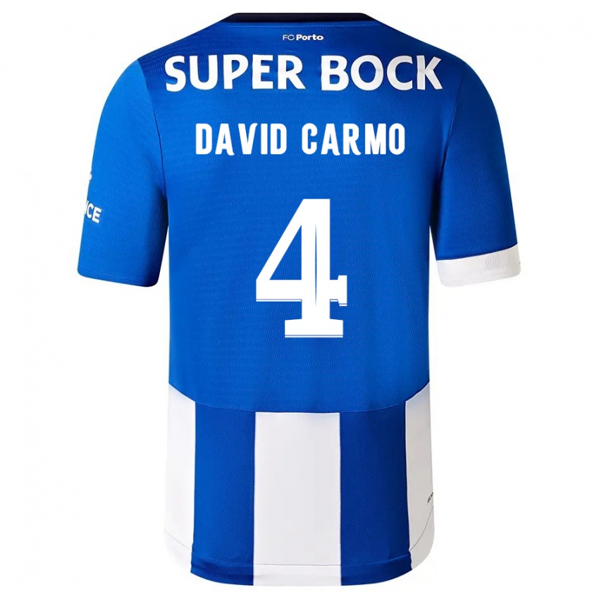 Børn David Carmo #4 Blå Hvid Hjemmebane Spillertrøjer 2023/24 Trøje T-Shirt