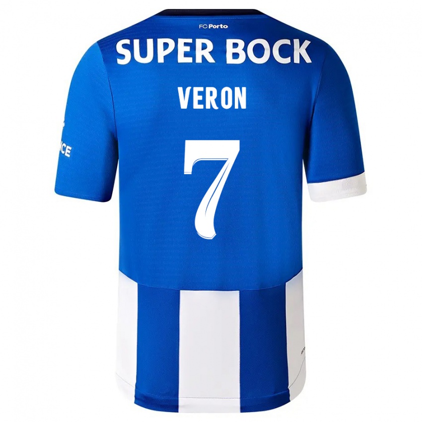 Børn Gabriel Veron #7 Blå Hvid Hjemmebane Spillertrøjer 2023/24 Trøje T-Shirt