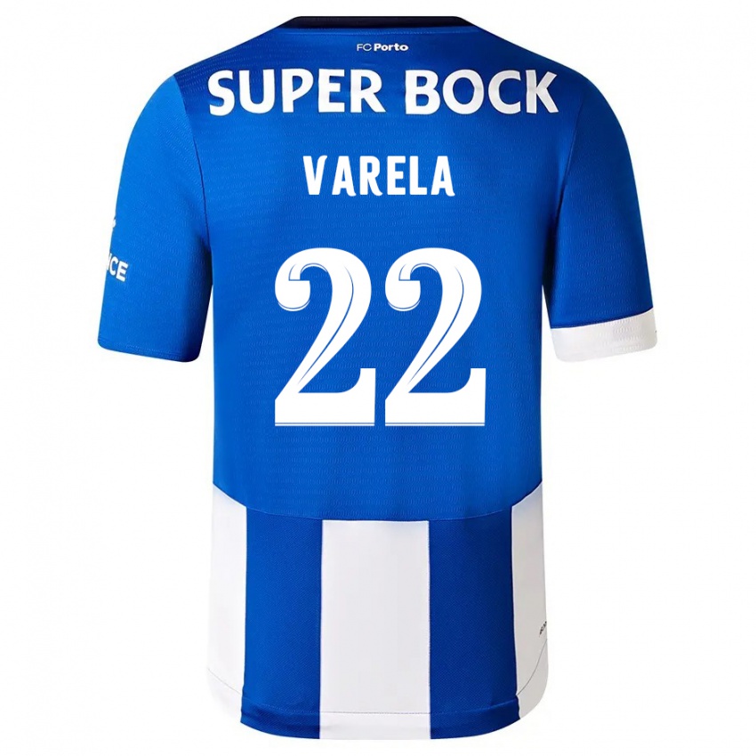 Børn Alan Varela #22 Blå Hvid Hjemmebane Spillertrøjer 2023/24 Trøje T-Shirt