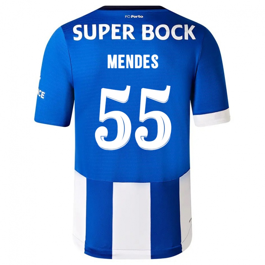 Børn Joao Mendes #55 Blå Hvid Hjemmebane Spillertrøjer 2023/24 Trøje T-Shirt