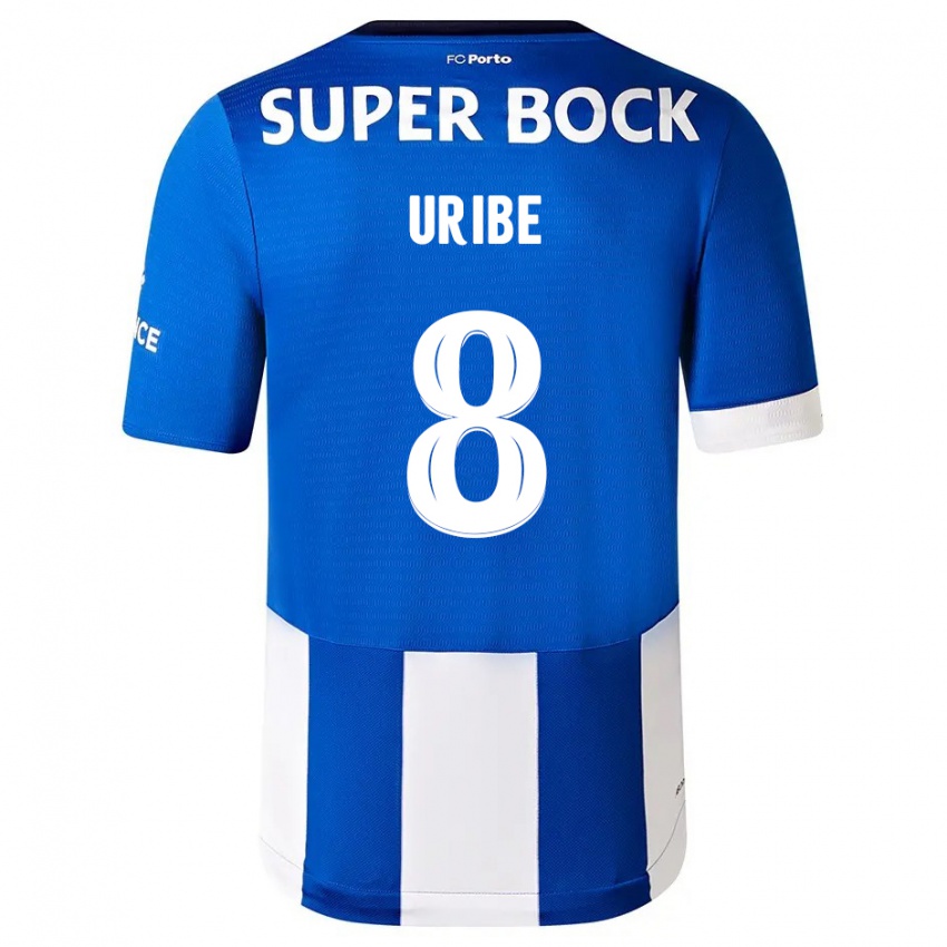 Børn Mateus Uribe #8 Blå Hvid Hjemmebane Spillertrøjer 2023/24 Trøje T-Shirt