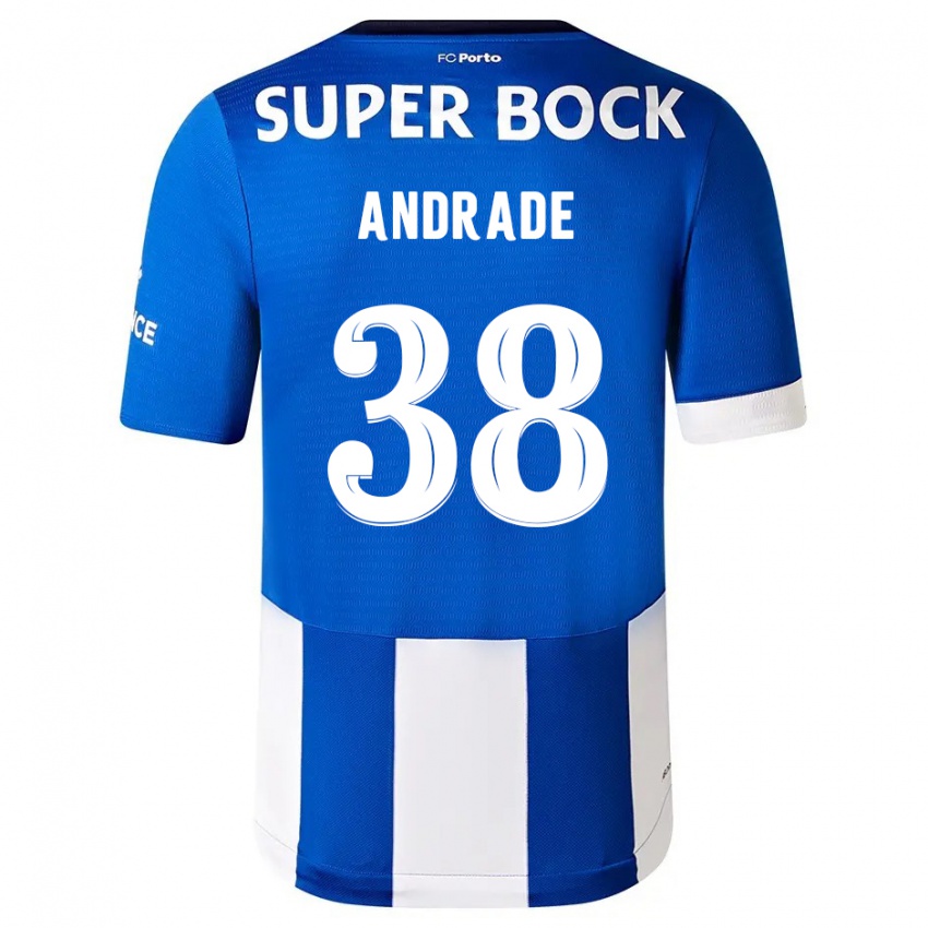 Børn Fernando Andrade #38 Blå Hvid Hjemmebane Spillertrøjer 2023/24 Trøje T-Shirt