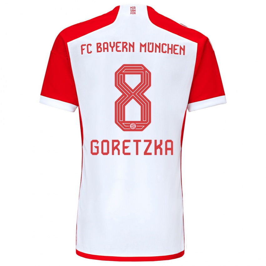 Børn Leon Goretzka #8 Rød Hvid Hjemmebane Spillertrøjer 2023/24 Trøje T-Shirt