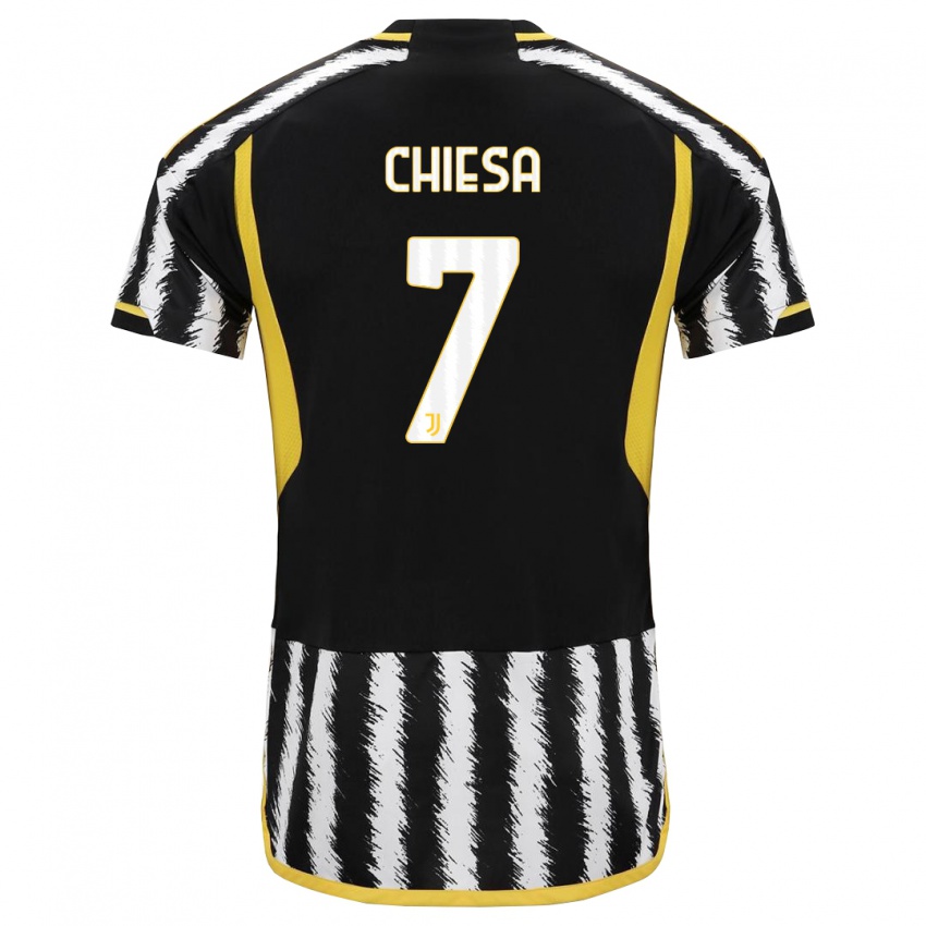 Børn Federico Chiesa #7 Sort Hvid Hjemmebane Spillertrøjer 2023/24 Trøje T-Shirt