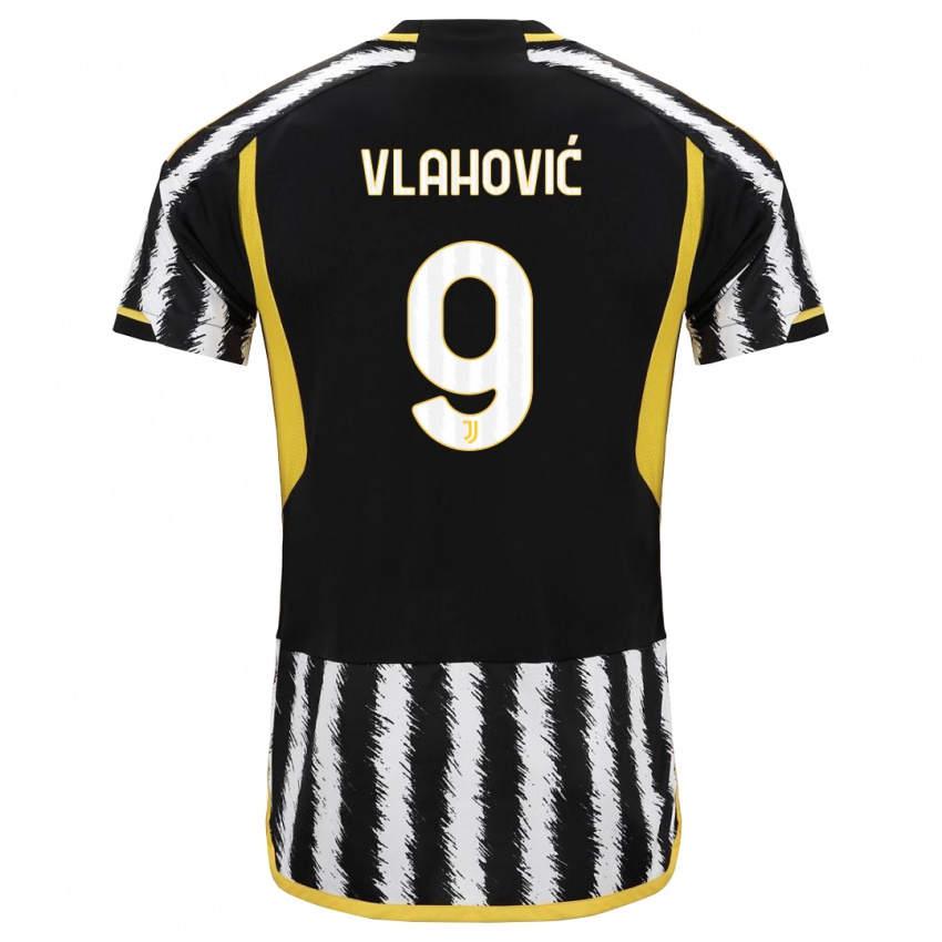 Børn Dusan Vlahovic #9 Sort Hvid Hjemmebane Spillertrøjer 2023/24 Trøje T-Shirt