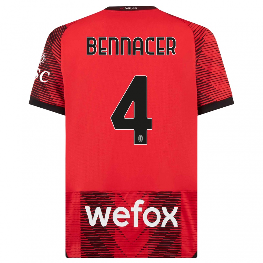 Børn Ismael Bennacer #4 Rød Sort Hjemmebane Spillertrøjer 2023/24 Trøje T-Shirt