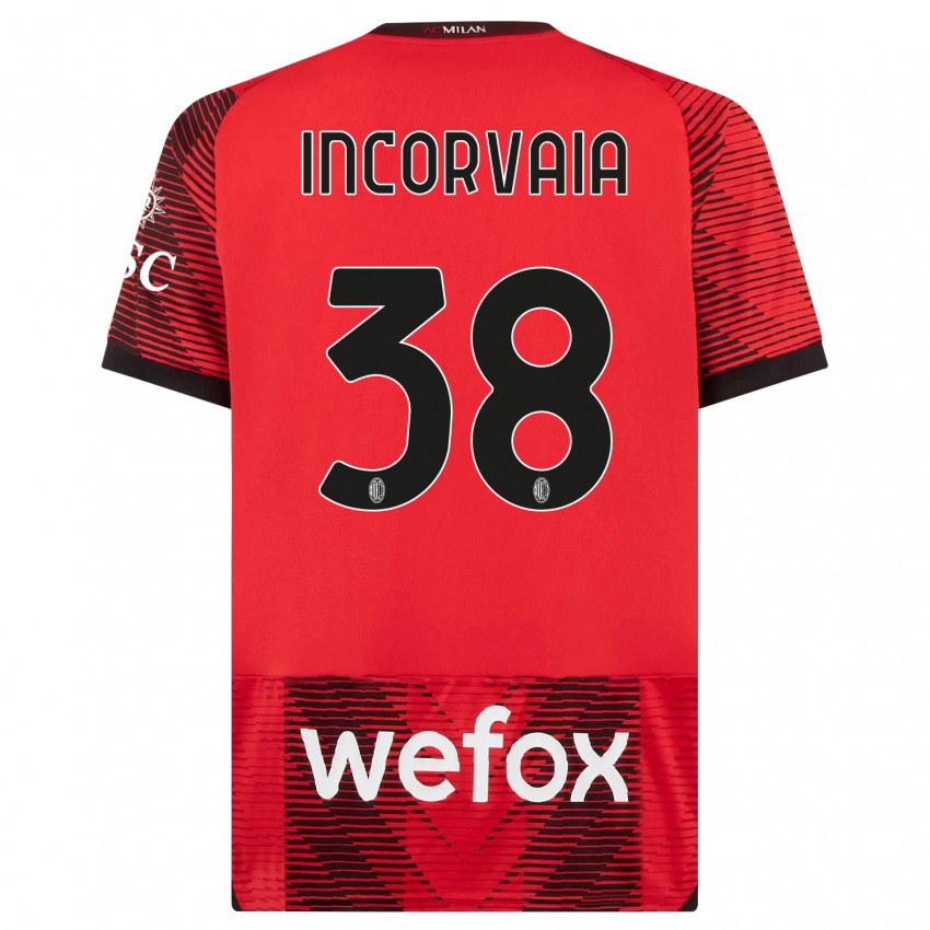Børn Giovanni Incorvaia #38 Rød Sort Hjemmebane Spillertrøjer 2023/24 Trøje T-Shirt