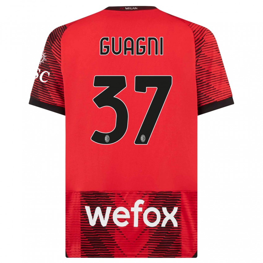 Børn Alia Guagni #37 Rød Sort Hjemmebane Spillertrøjer 2023/24 Trøje T-Shirt