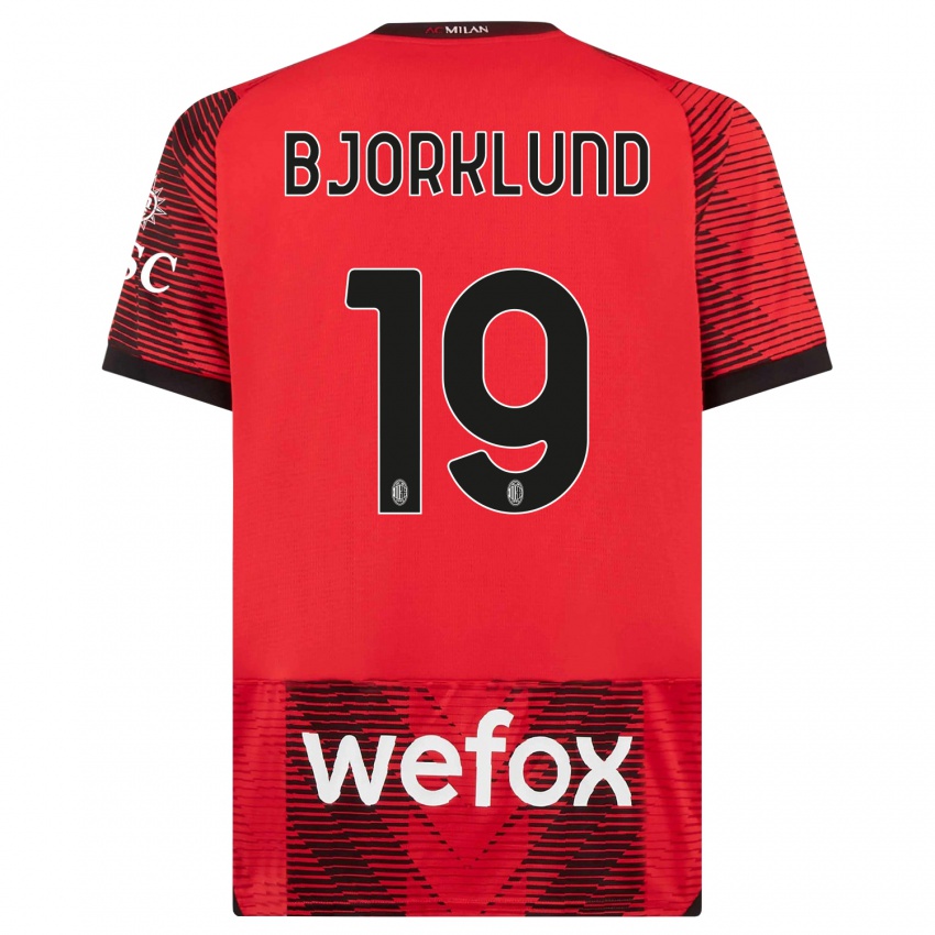 Børn Lukas Bjorklund #19 Rød Sort Hjemmebane Spillertrøjer 2023/24 Trøje T-Shirt