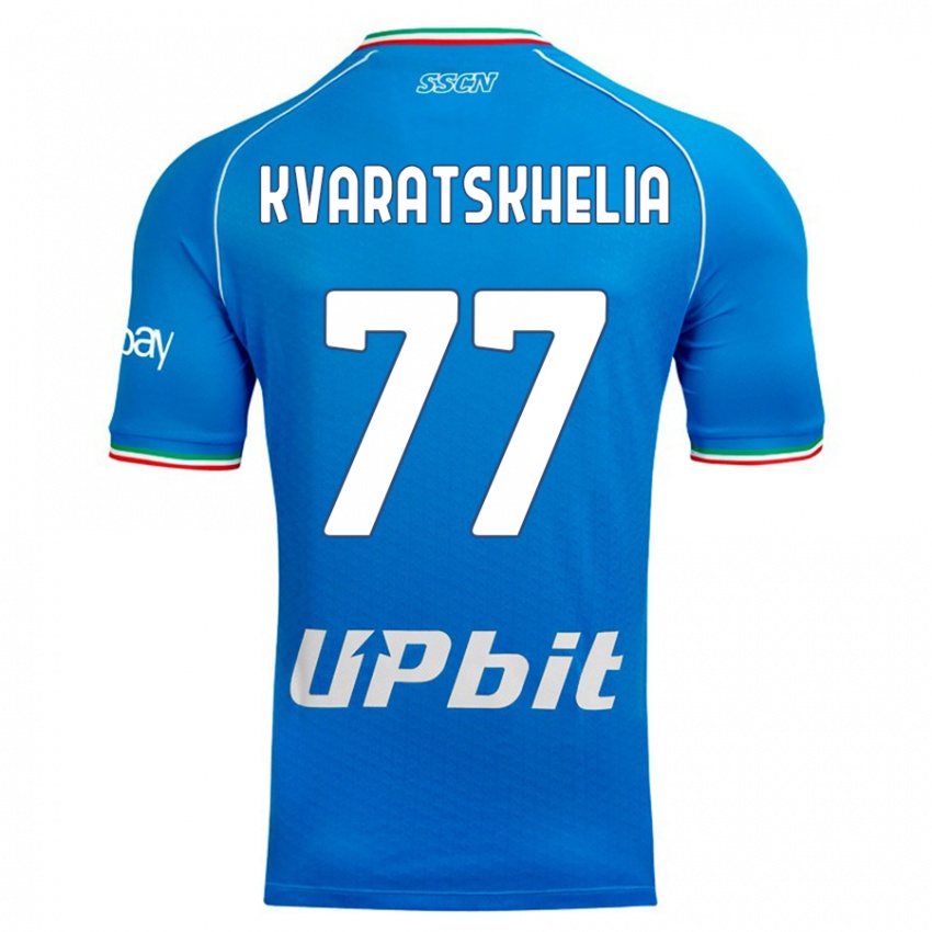 Børn Khvicha Kvaratskhelia #77 Himmelblå Hjemmebane Spillertrøjer 2023/24 Trøje T-Shirt