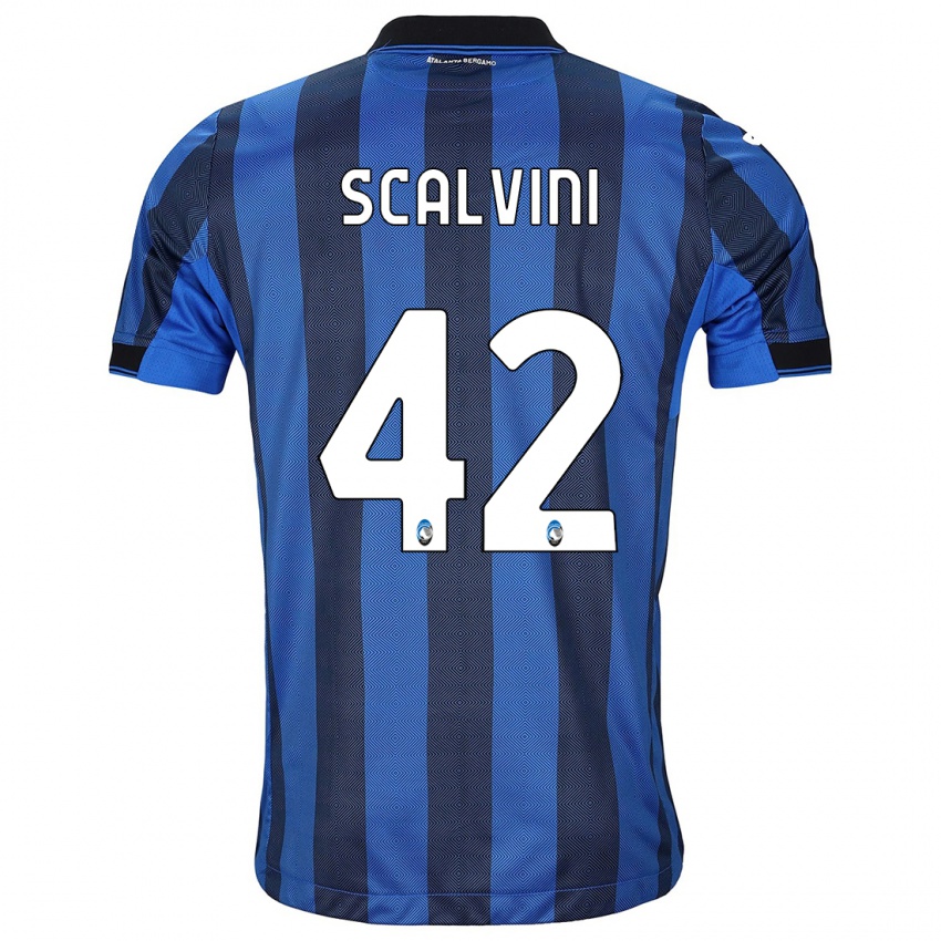Børn Giorgio Scalvini #42 Sort Blå Hjemmebane Spillertrøjer 2023/24 Trøje T-Shirt