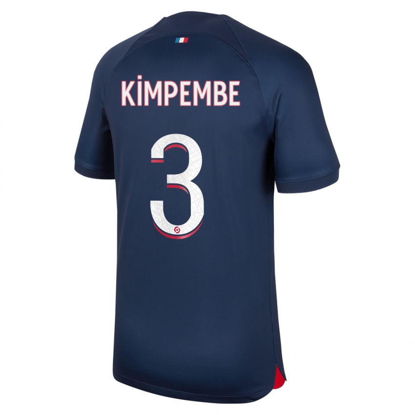 Børn Presnel Kimpembe #3 Blå Rød Hjemmebane Spillertrøjer 2023/24 Trøje T-Shirt