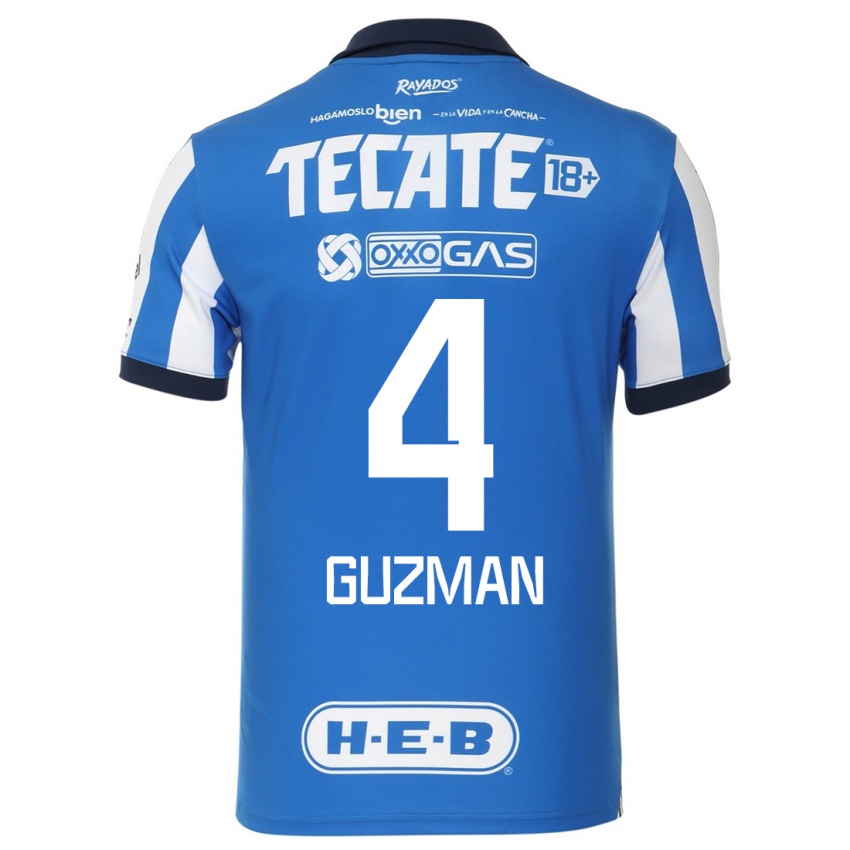 Børn Víctor Guzmán #4 Blå Hvid Hjemmebane Spillertrøjer 2023/24 Trøje T-Shirt