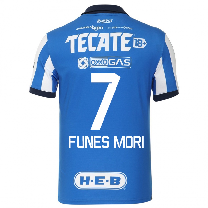 Børn Rogelio Funes Mori #7 Blå Hvid Hjemmebane Spillertrøjer 2023/24 Trøje T-Shirt