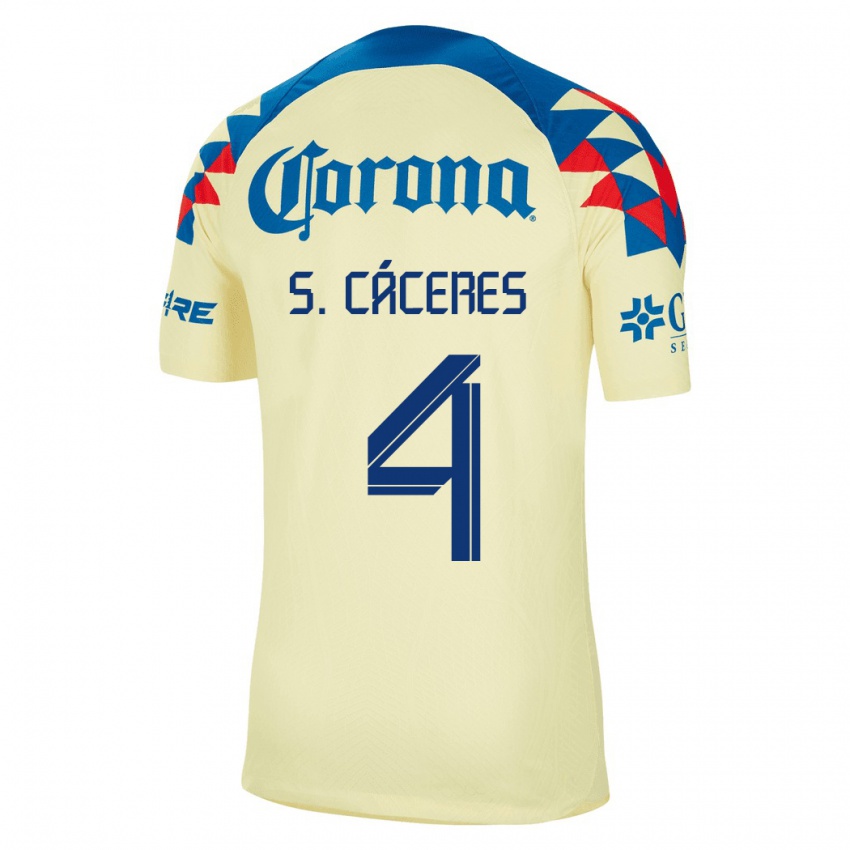 Børn Sebastian Caceres #4 Gul Hjemmebane Spillertrøjer 2023/24 Trøje T-Shirt